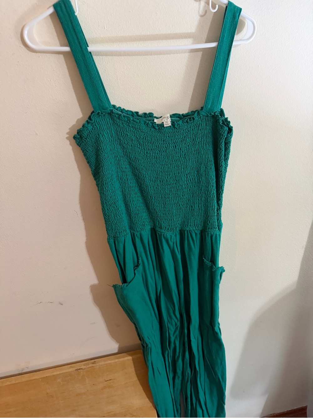 Umgee Size 2xl Teal Green Smocked One-Piece Jumpsuit